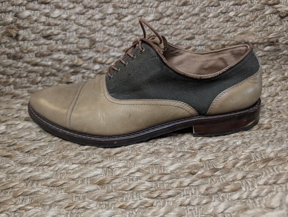 Aldo Men’s 10 Dress Shoes Cap Toe Oxford Casual Distressed Tan Black Leather